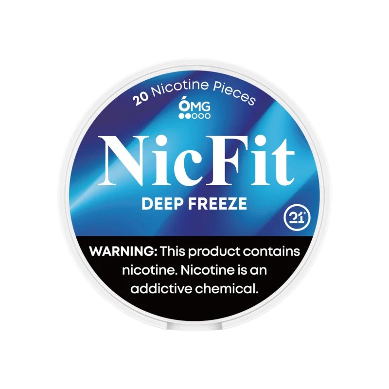 NicFit Deep Freeze nicotine pouches can top view, featuring 20 tobacco-free nicotine pieces with intense icy menthol flavor