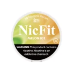 NicFit Melon Ice nicotine pouches can top view, featuring 20 tobacco-free nicotine pieces with sweet melon and refreshing mint flavor