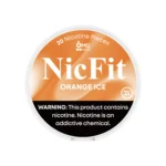 NicFit Orange Ice nicotine pouches can top view, featuring 20 tobacco-free nicotine pieces with zesty orange and refreshing mint flavor