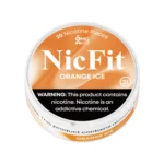 NicFit Orange Ice nicotine pouches can top view, featuring 20 tobacco-free nicotine pieces with zesty orange and refreshing mint flavor