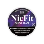 NicFit Purple Grape nicotine pouches can top view, featuring 20 tobacco-free nicotine pieces with sweet and juicy grape flavor