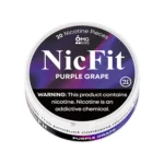 NicFit Purple Grape nicotine pouches can top view, featuring 20 tobacco-free nicotine pieces with sweet and juicy grape flavor