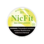 NicFit Sea Salt Lemon nicotine pouches can top view, featuring 20 tobacco-free nicotine pieces with zesty lemon and a hint of sea salt