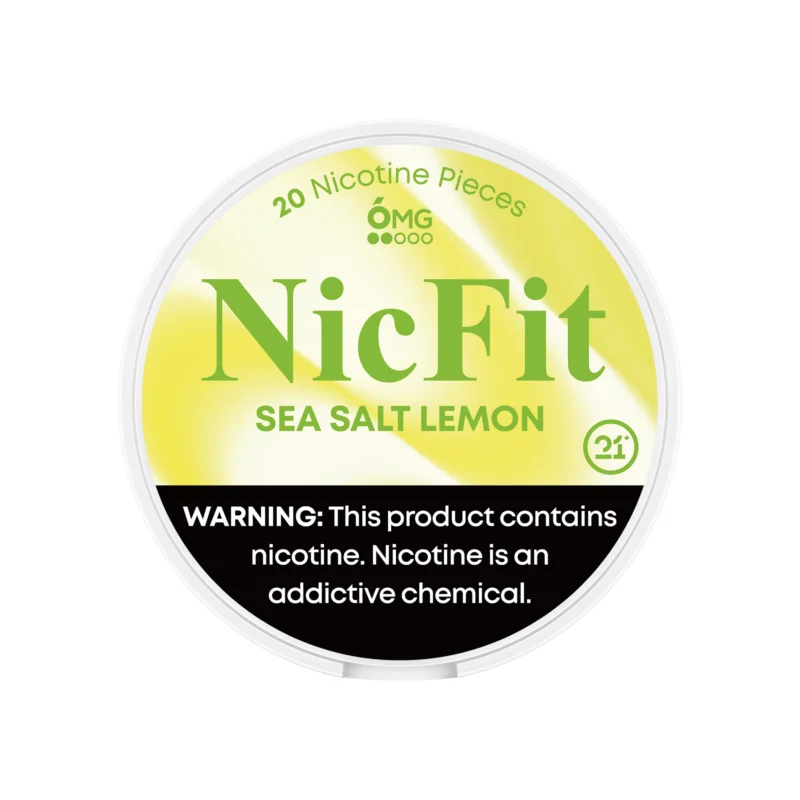 NicFit Sea Salt Lemon nicotine pouches can top view, featuring 20 tobacco-free nicotine pieces with zesty lemon and a hint of sea salt