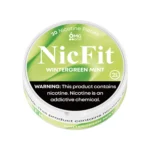 NicFit Wintergreen Mint nicotine pouches can, containing 20 tobacco-free nicotine pieces with refreshing mint flavor
