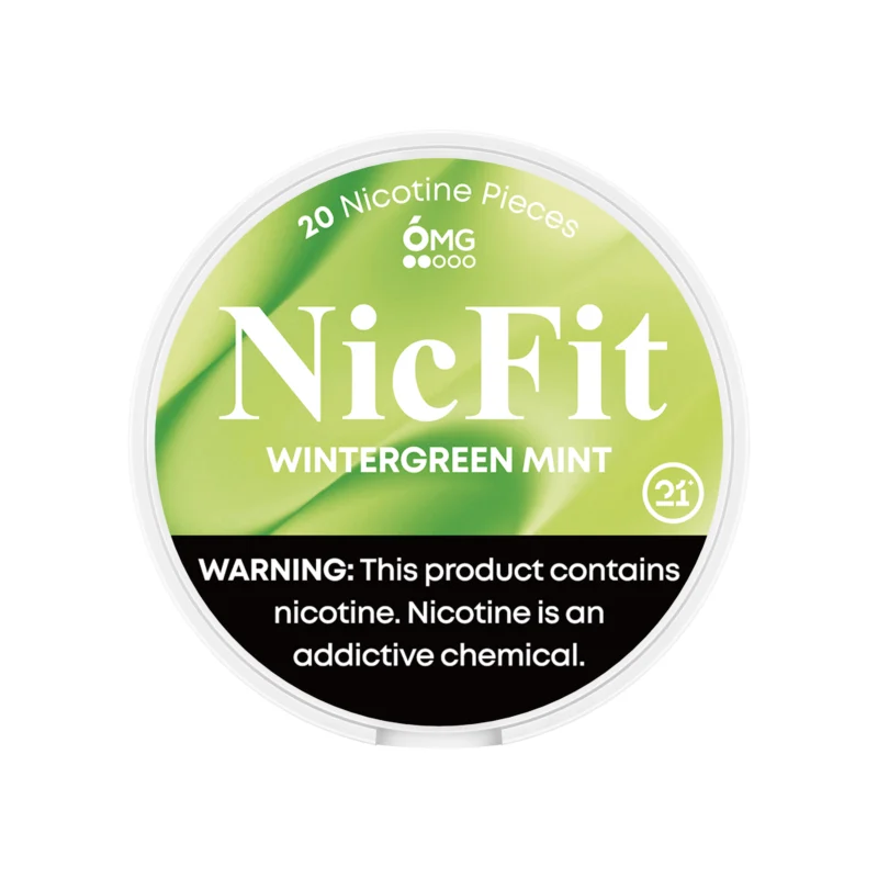NicFit Wintergreen Mint nicotine pouches can, containing 20 tobacco-free nicotine pieces with refreshing mint flavor